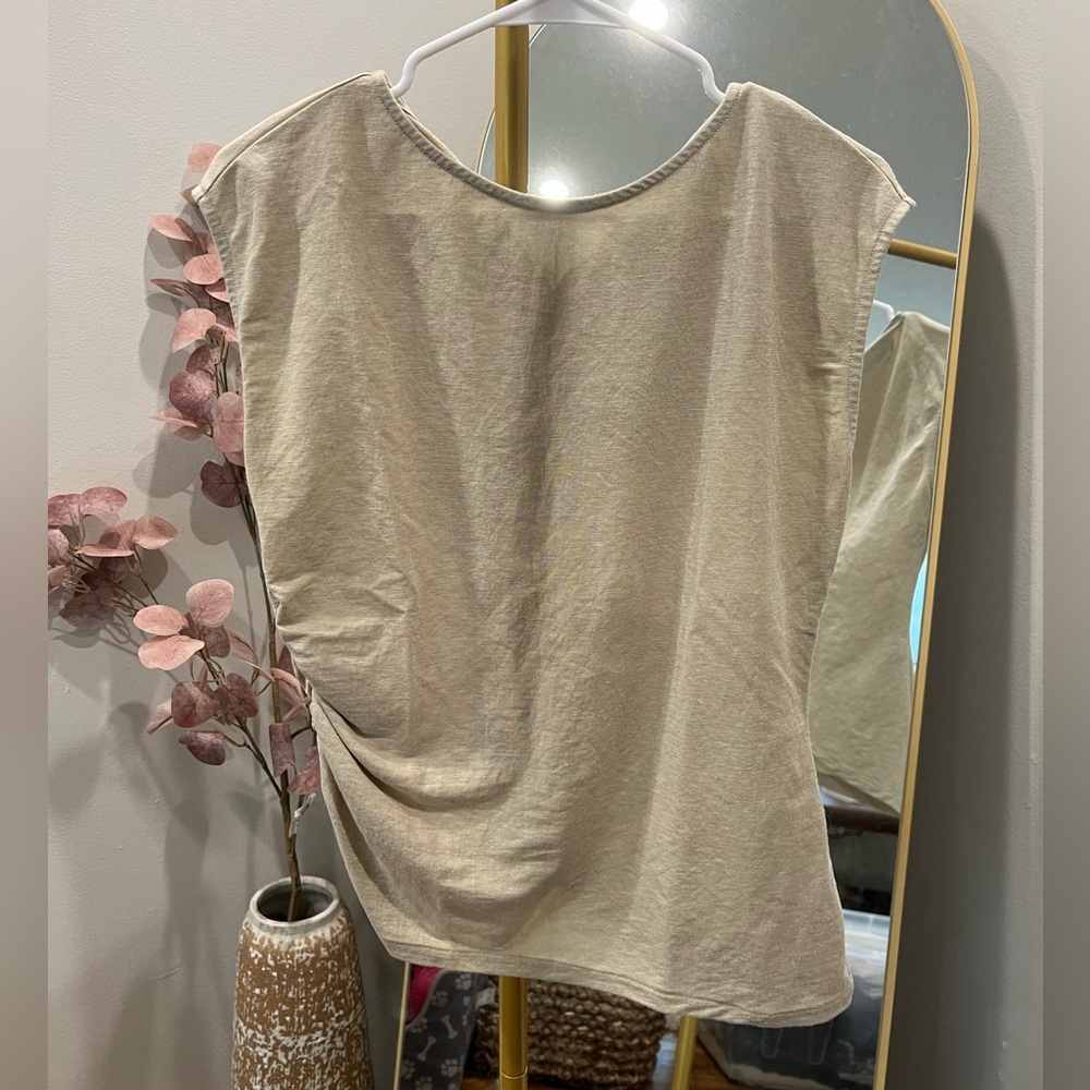 MANGO Linen-blend Short-sleeve Top - size M